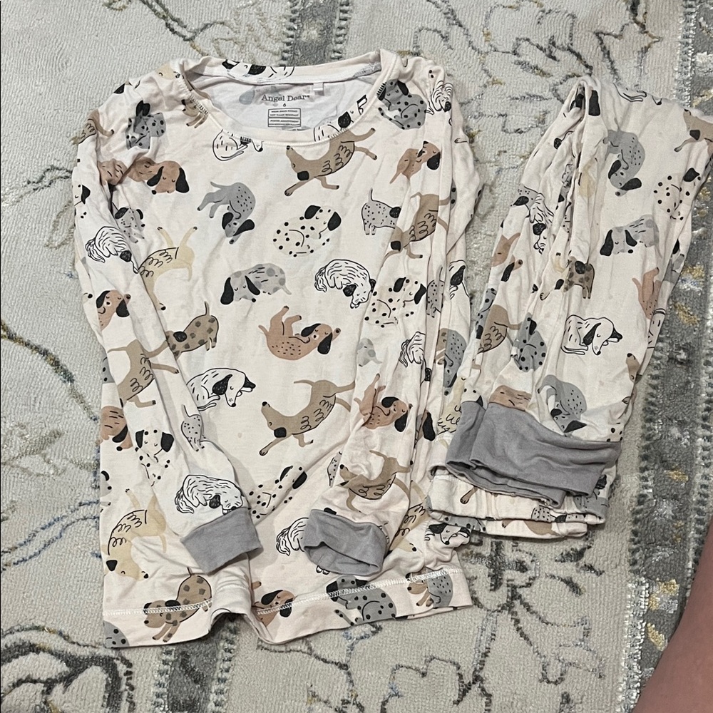 Angel Dear Kids Pajamas with Dog Print - Cream and Gray